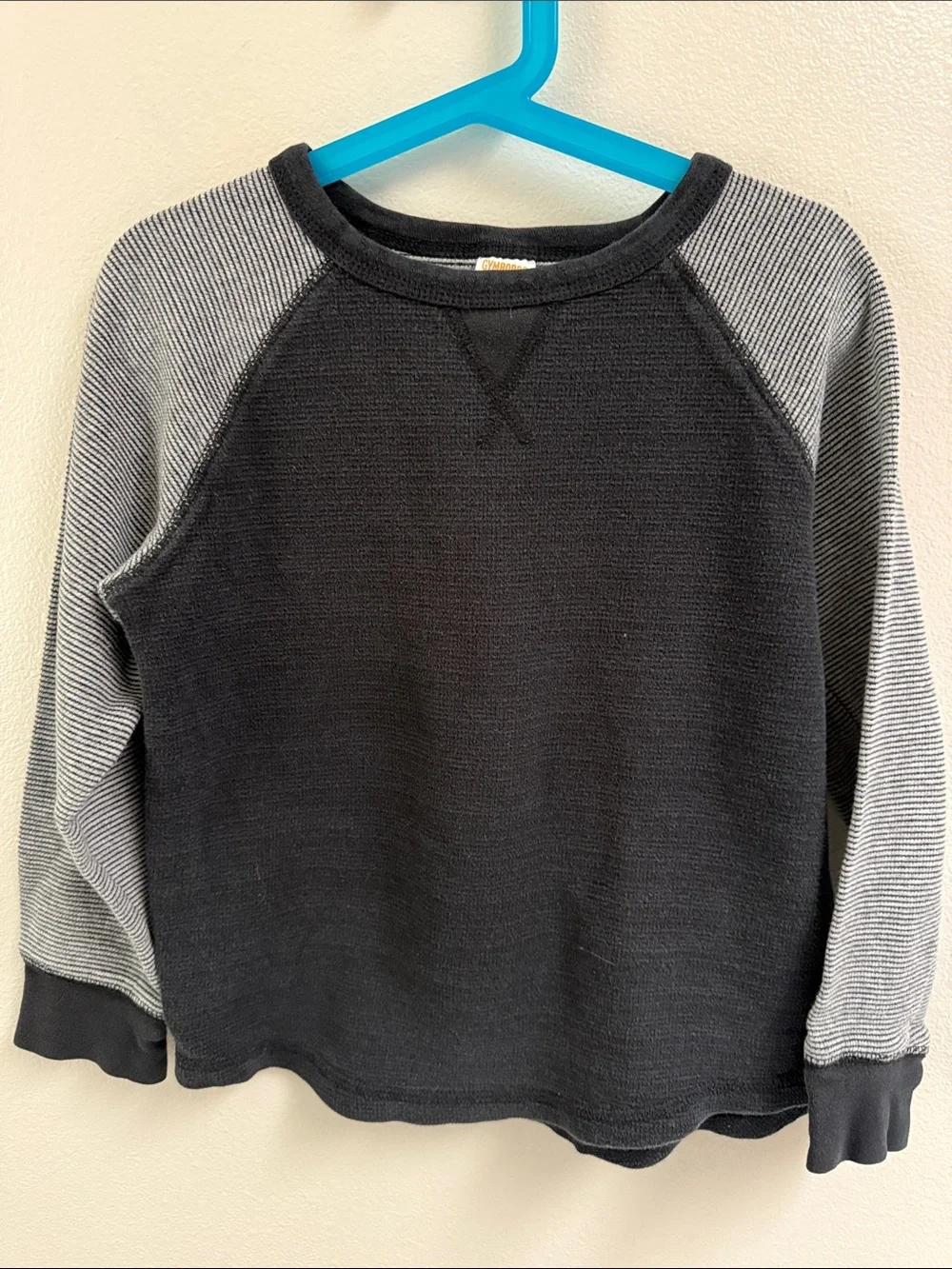 Gymboree Navy Everyday Raglan Waffle with Gray Striped Sleeves